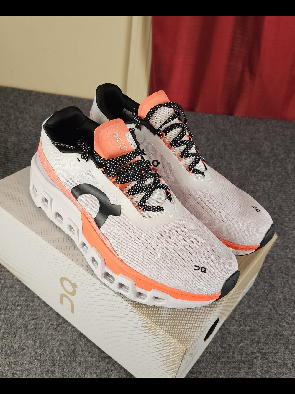 On Cloud Mens Cloudmonster 2 Running Shoes in White & Flame Orange New - Picture 5 of 7